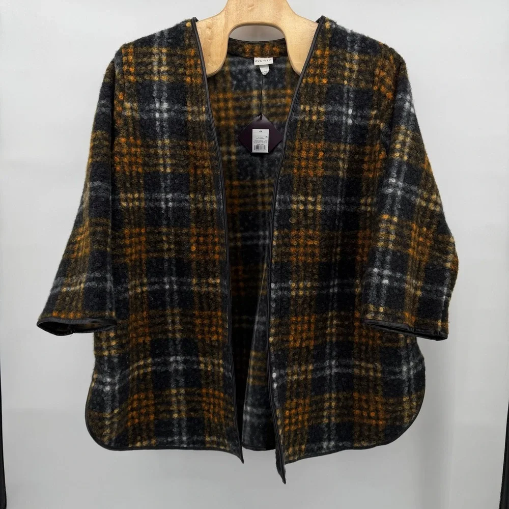 AVA & VIV Rust Plaid Open Front Kimono Cardigan Jacket‎ 4X